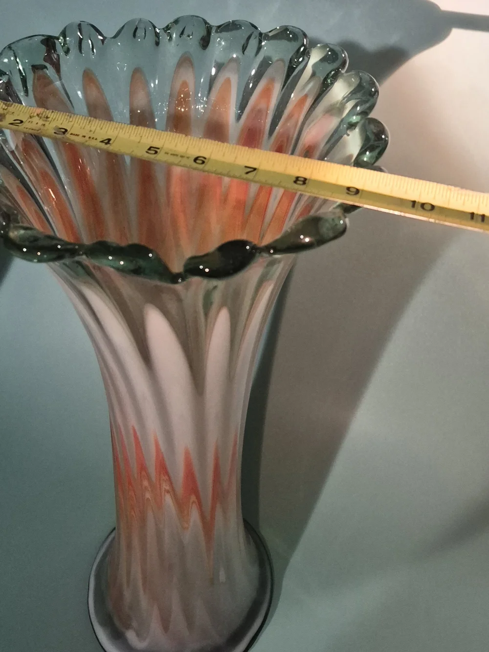 Orange White Glass Vase Swung Art Glass